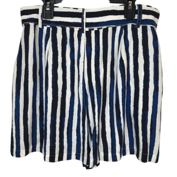 Inspired Hearts Women Large Blue Vertical Stripe Nautical Belted Dress Shorts - Picture 4 of 7